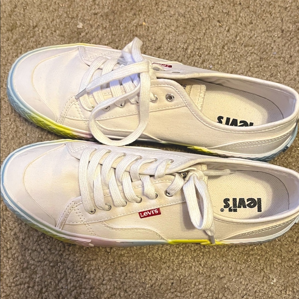 Levi's White Canvas Sneakers with Multicolor Soles